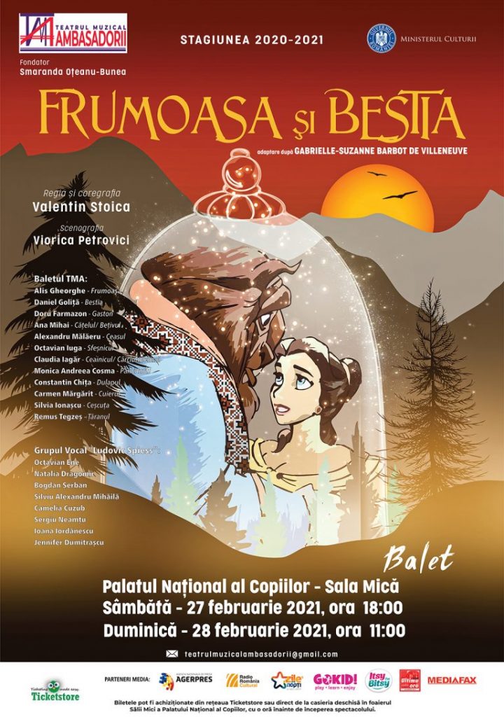 TEATRUL MUZICAL AMBASADORII reia spectacolele în sală. Spectacolul „Frumoasa și Bestia”, pe 27 și 28 februarie, la Palatul Național al Copiilor