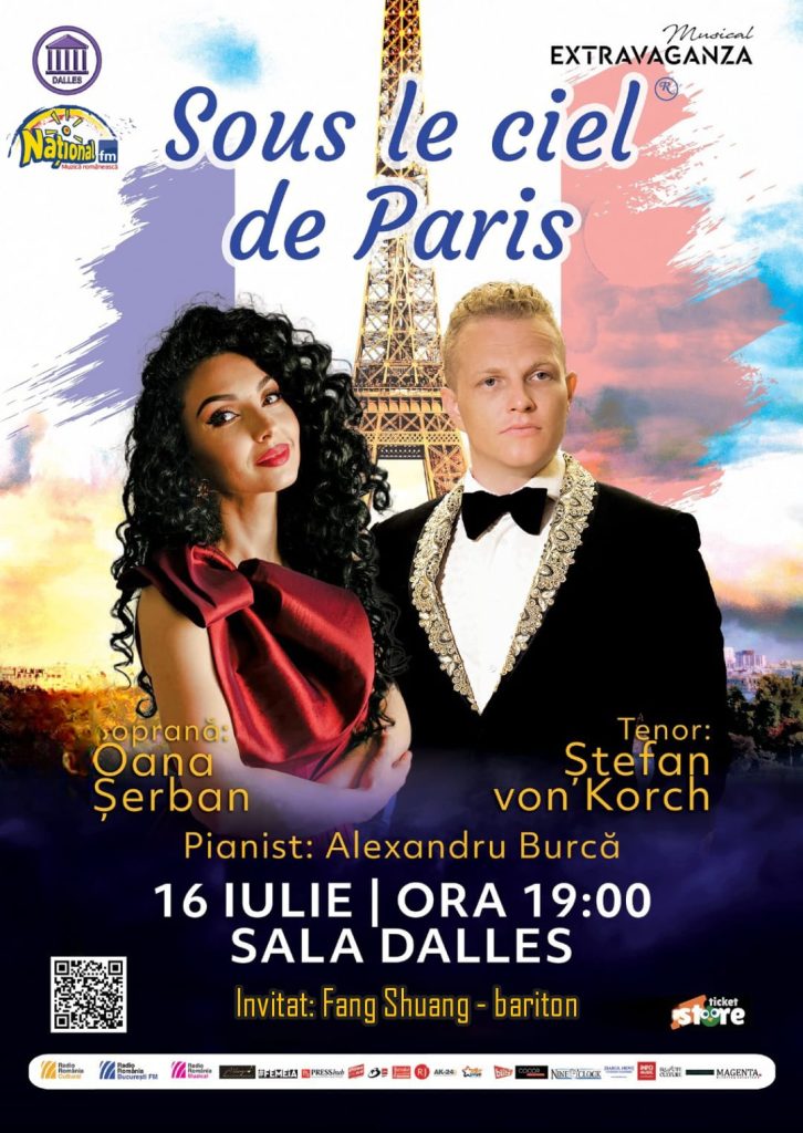 “SOUS LE CIEL DE PARIS” – concert de ziua Franţei cu tenorul ŞTEFAN von KORCH şi soprana OANA MARIA ŞERBAN pe 16 iulie la Sala Dalles